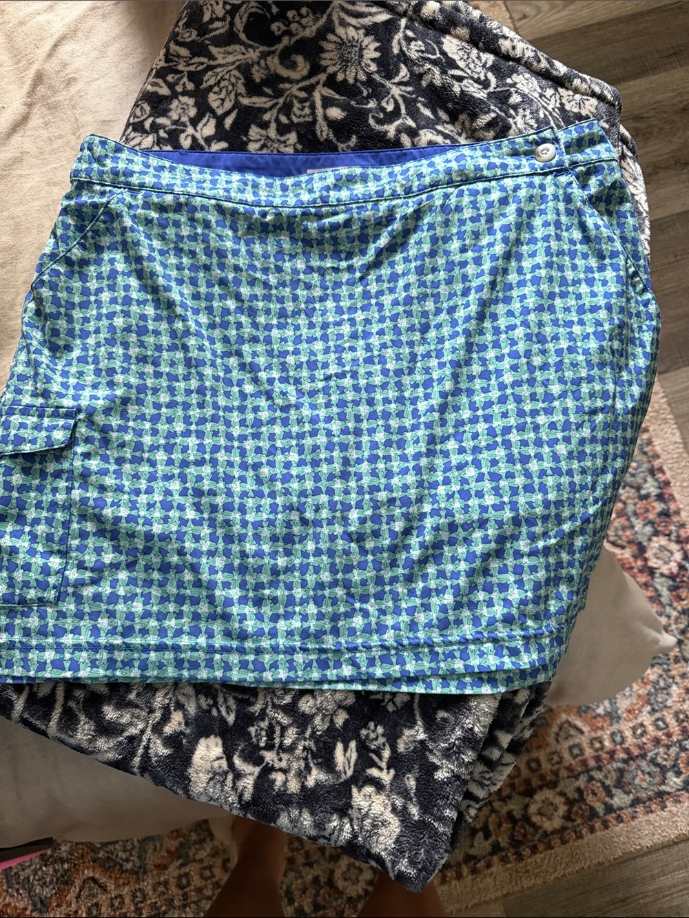 Columbia Blue and Green Geometric Mini Skirt
